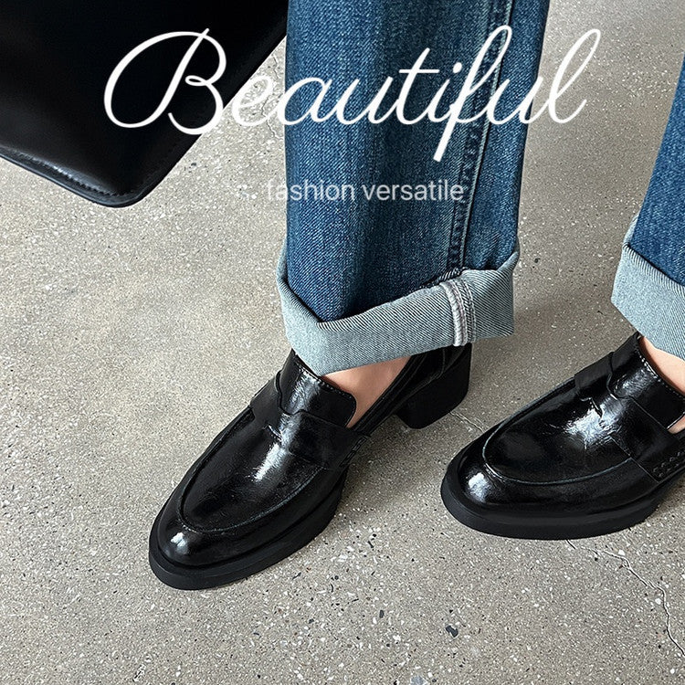 Women's High Pumps Round Toe Commuter Chunky Loafers