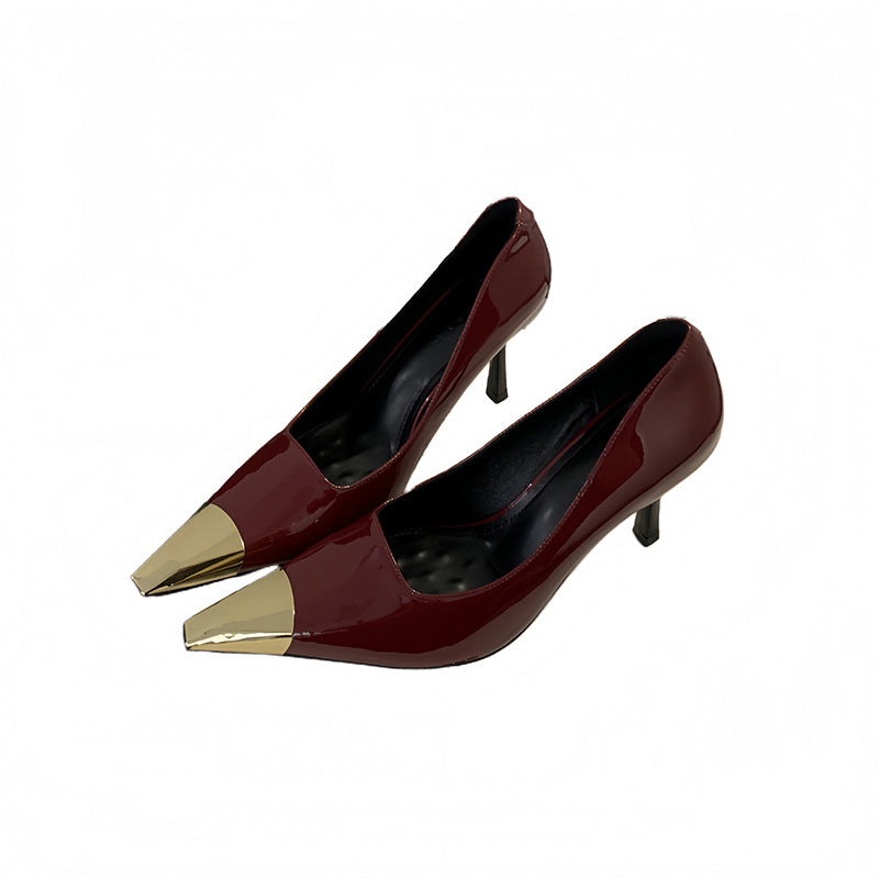 Women's Metal Square Toe Low-cut Stiletto Single-layer Platform Sandals