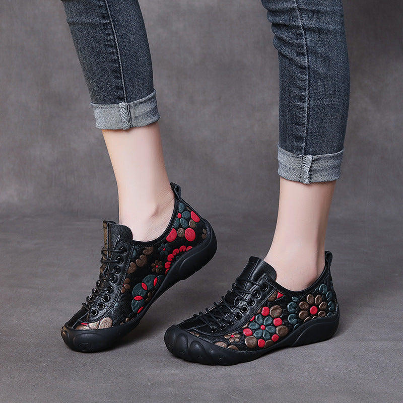 Women's Ethnic Style Retro Handmade Genuine Pumps Autumn Full Grain Cow Men's Shoes