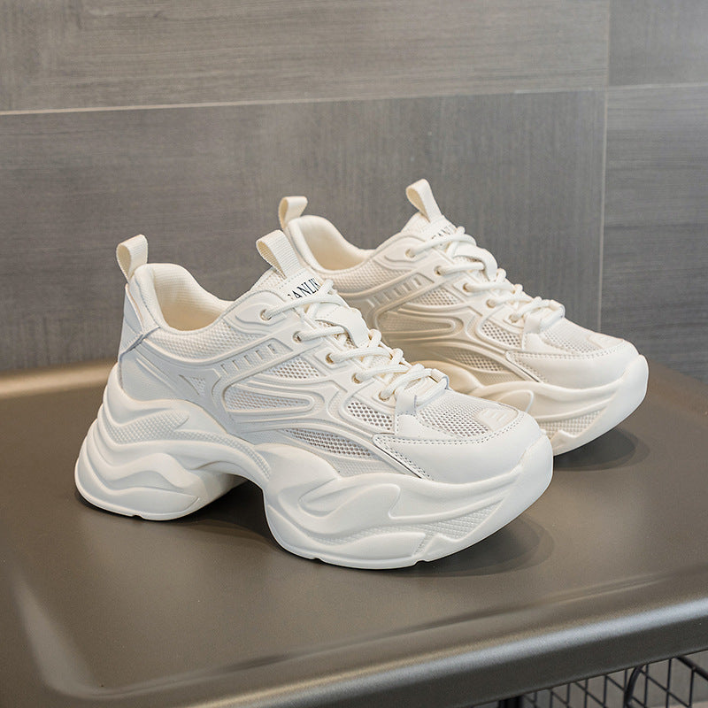 Women's Spring Thick Bottom Sports Breathable Mesh White Women's Casual Shoes