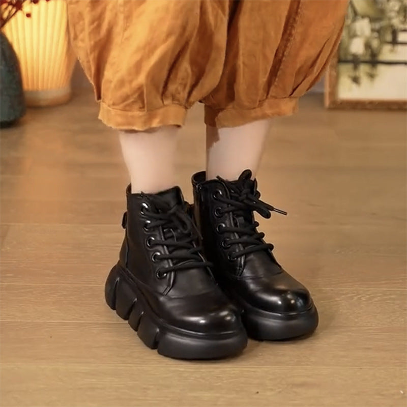 Women's Martin British Style Round Toe Cotton Thick Bottom Boots