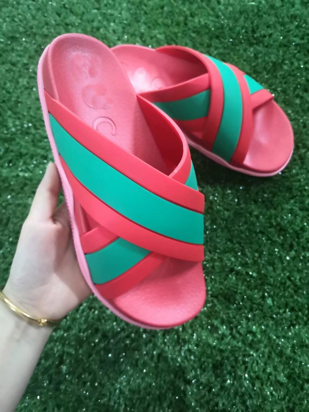 Women's & Men's Cross Strap Letter Beach Candy Color Flat Slippers