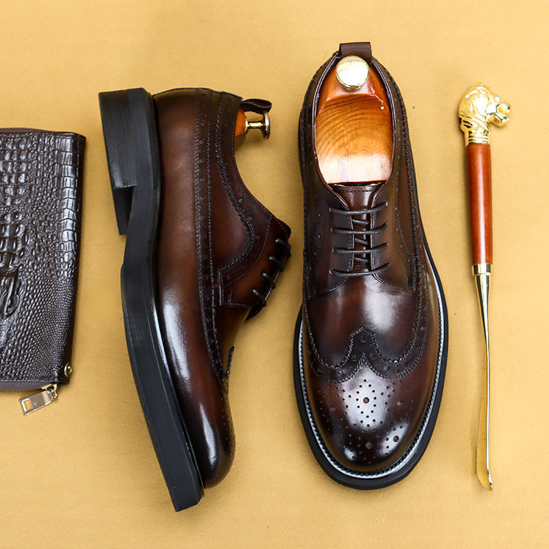 Men's British Brogue Carved Thick Bottom Increased Leather Shoes