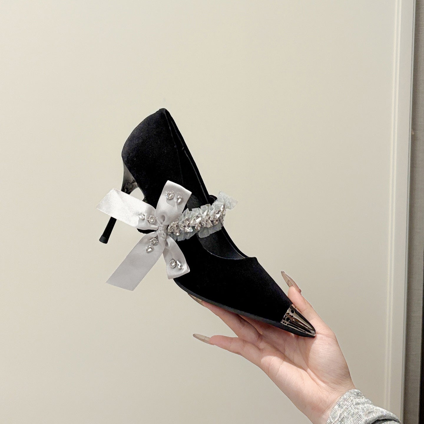 Women's High Stiletto Metal Suede Pointed Toe Heels