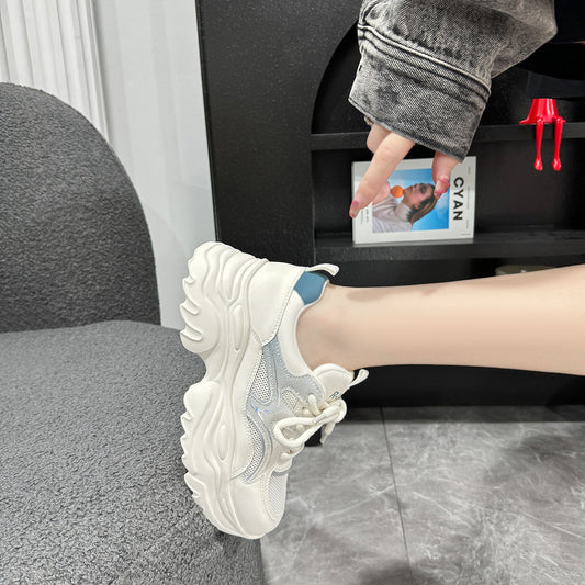 Women's White Mesh Lace Up Breathable Pumps Color Sneakers