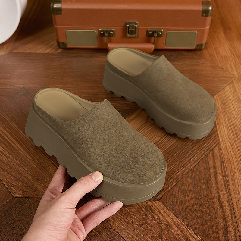Women's Thick Bottom Increased Platform Genuine Closed Slippers