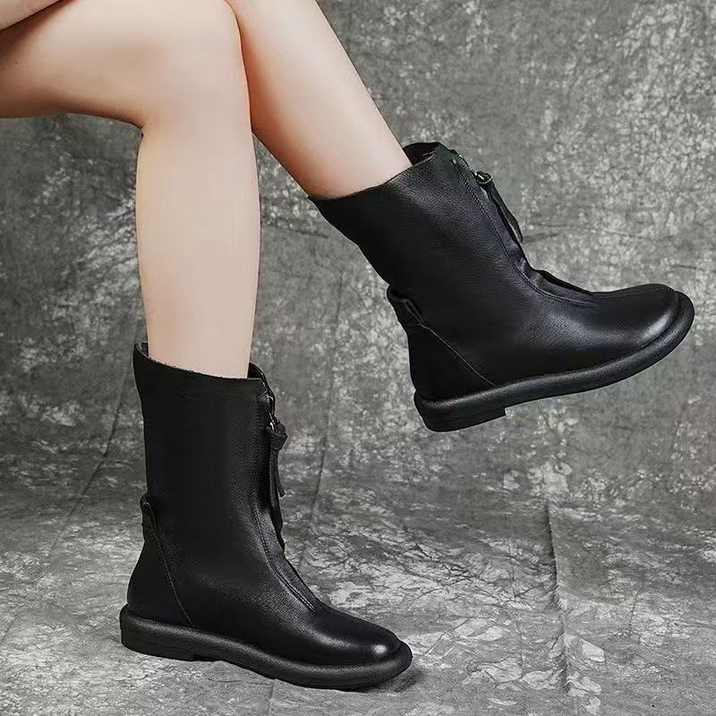 Retro Length Genuine Martin Single Long Female Women's Leather Boots