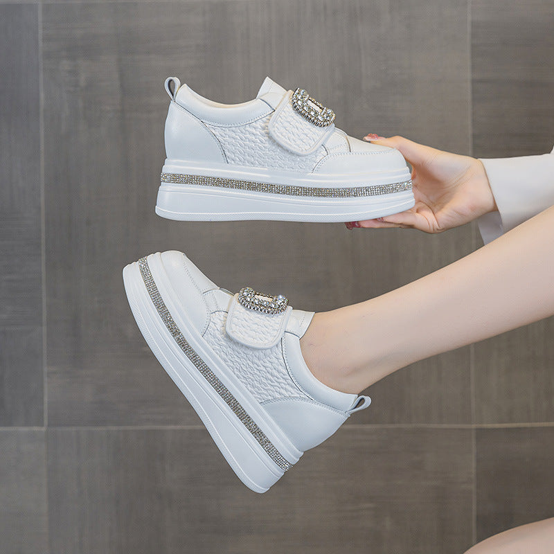 Women's White Lightweight Exercise Thick-soled Small Women's Casual Shoes