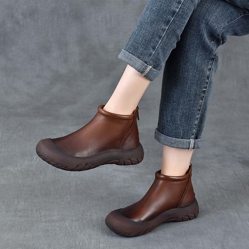 Women's Of Cowhide Vintage Chelsea Ankle Soft Bottom Short Women's Leather Boots