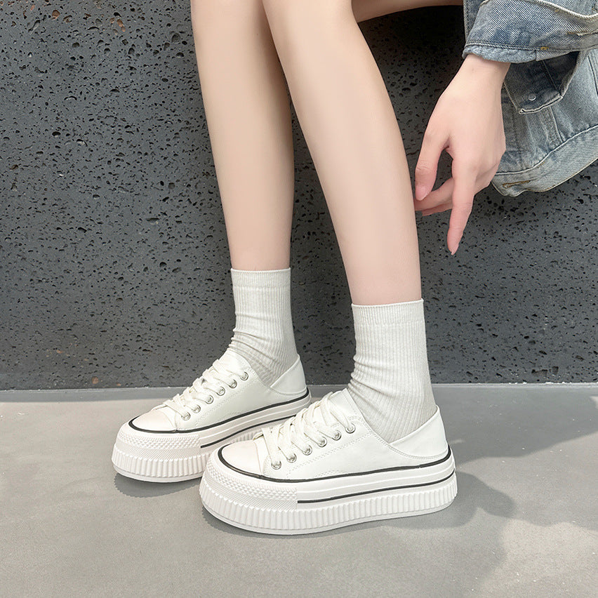 Women's Genuine Two-way White Spring Korean Style Versatile Platform Soft Women's Sports Shoes