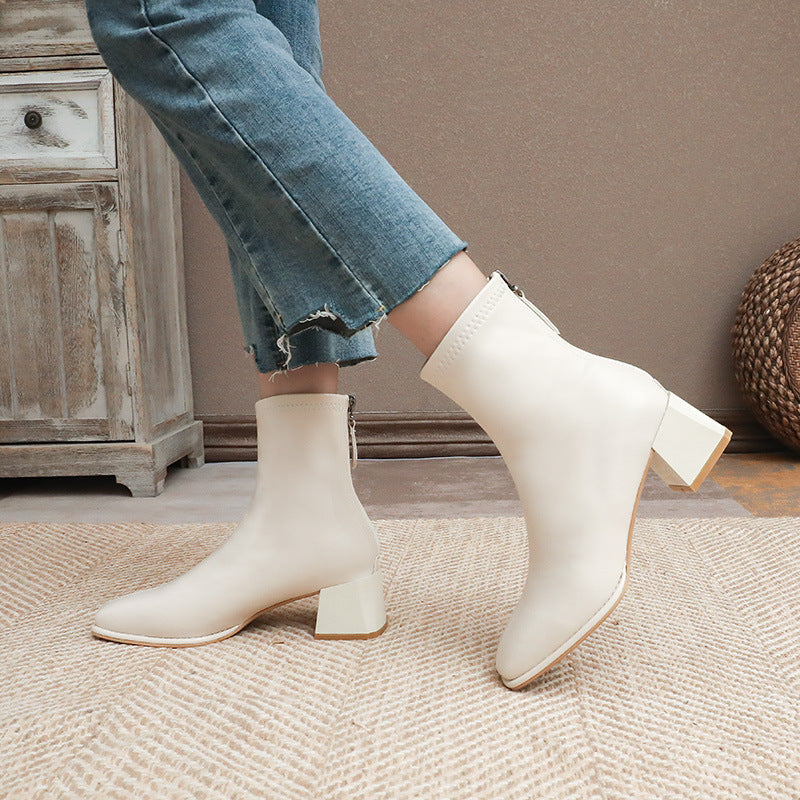 Women's Low Elastic Thin Square Toe Thick Boots