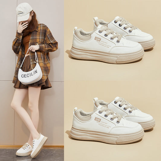 Women's Autumn White Korean Style Thick Sole Height Increasing Casual Shoes