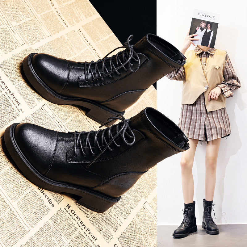 Women's Height Increasing Insole Martin Female Autumn Platform Ankle Women's Leather Boots