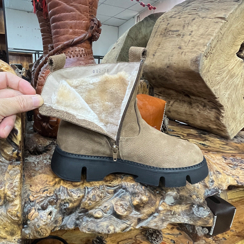 Women's Platinum Thickened Fleece-lined Martin Genuine Thick Snow Boots