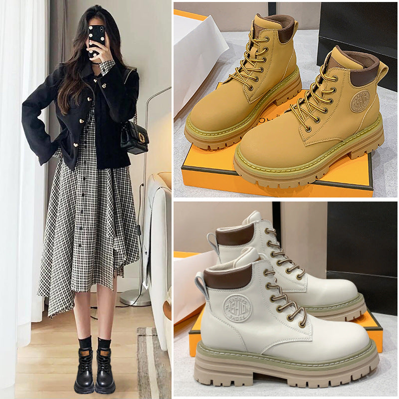Women's Genuine Elevator Martin Worker Outdoor Platform Women's Leather Boots