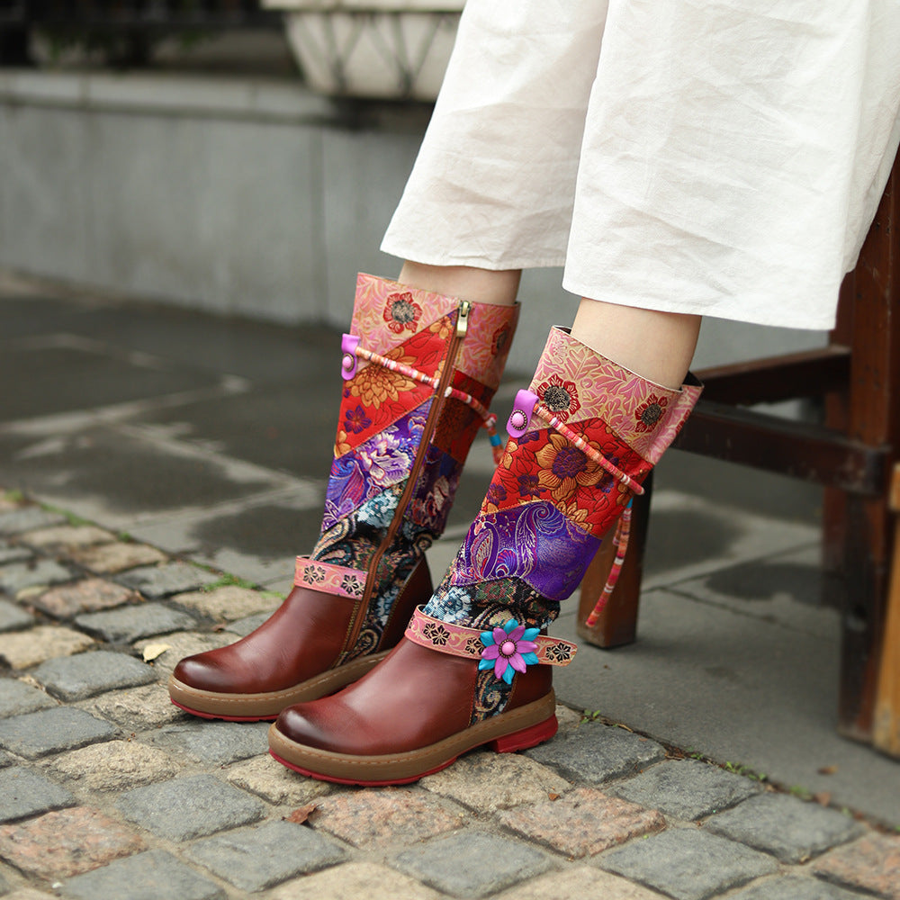 Women's Toe Comfort Retro Mongolian Style Warm Knee-length Boots