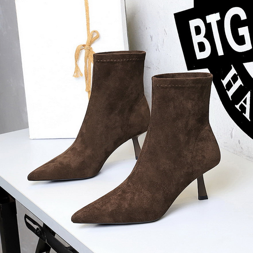Women's French Classic Retro Suede Pointed Toe Boots