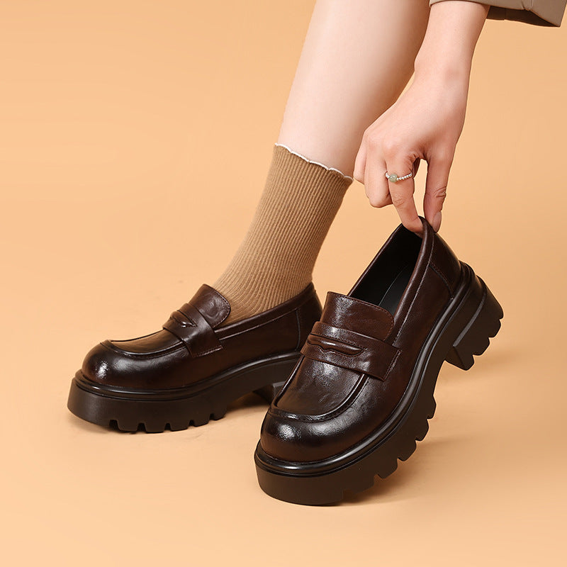Women's Platform Skirt Wild Slip-on Pumps Chunky Loafers