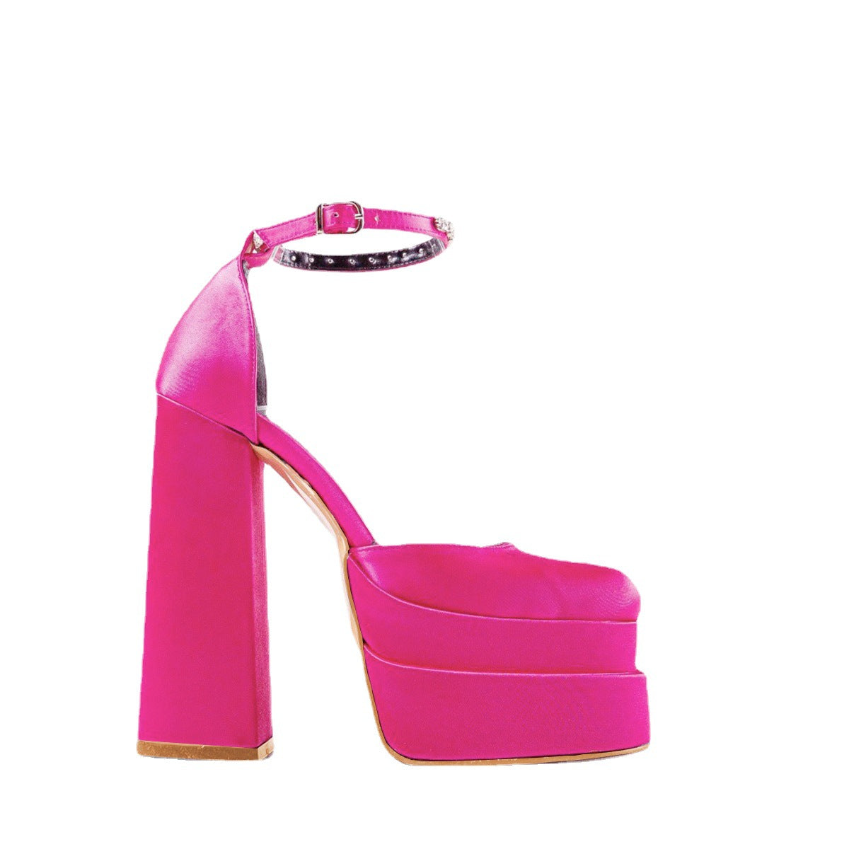 Women's Candy Color Thick Round Toe High Rhinestone Double Women's Shoes