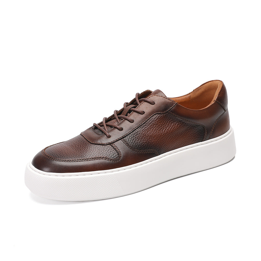 Men's Cowhide Lychee Pattern Plain Thick Bottom Retro Rub Colored Breathable Sneakers