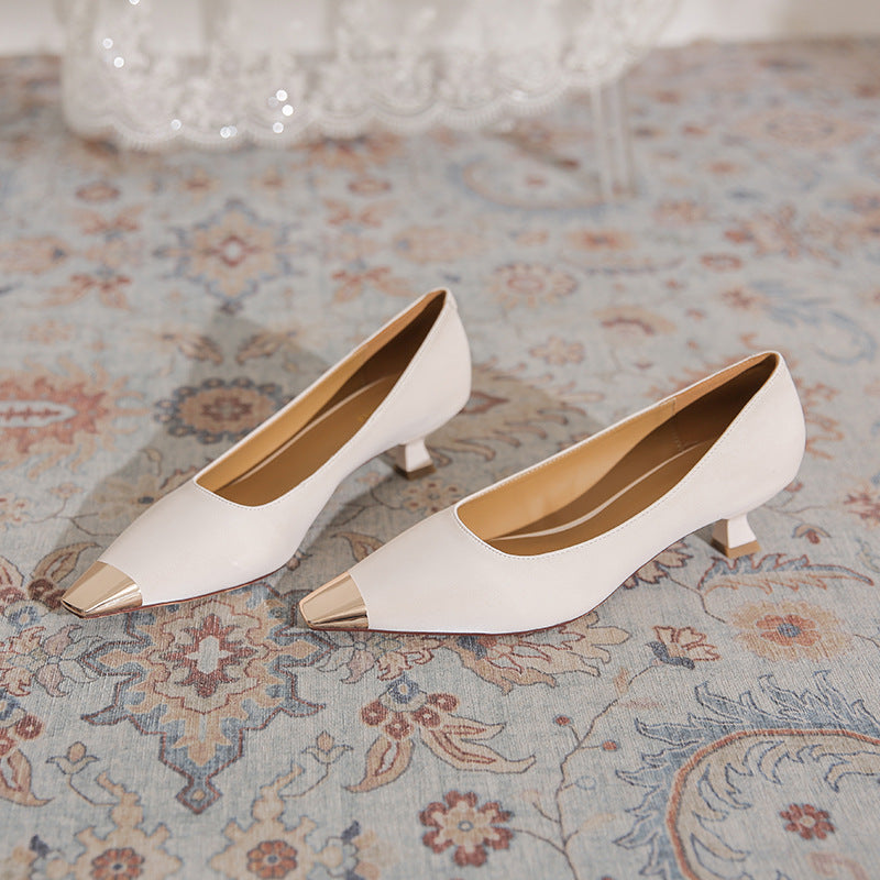 Women's Kitten Metal French Square Toe Patent Women's Fashion Shoes