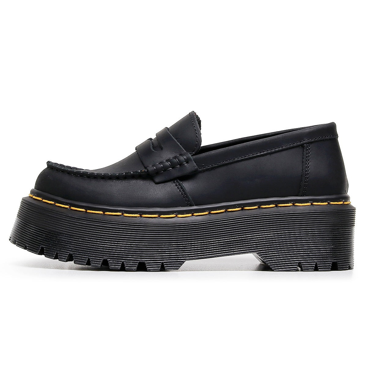 Women's First Layer Fashion Commuter Crazy Horse Black Platform Loafers