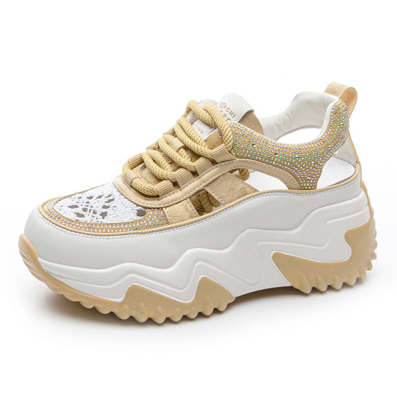 Women's Increasing Insole Dad Spring Versatile Korean Style Thick Bottom Hollow Women's Casual Shoes