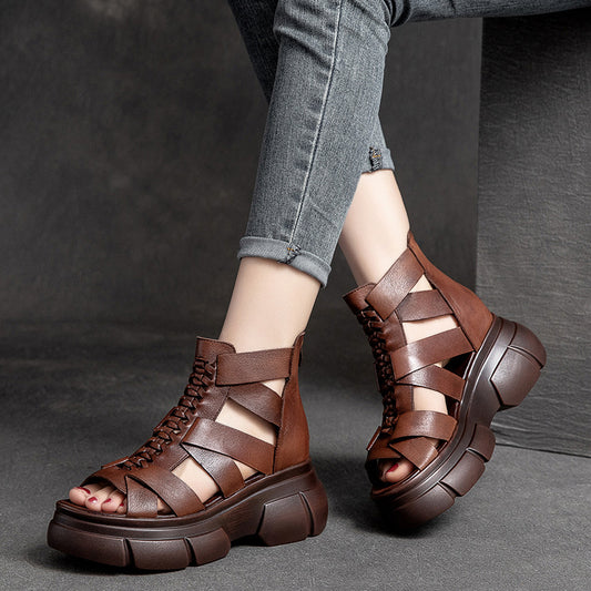 Women's Summer Roman Style Back Zipper Lazy Platform Sandals