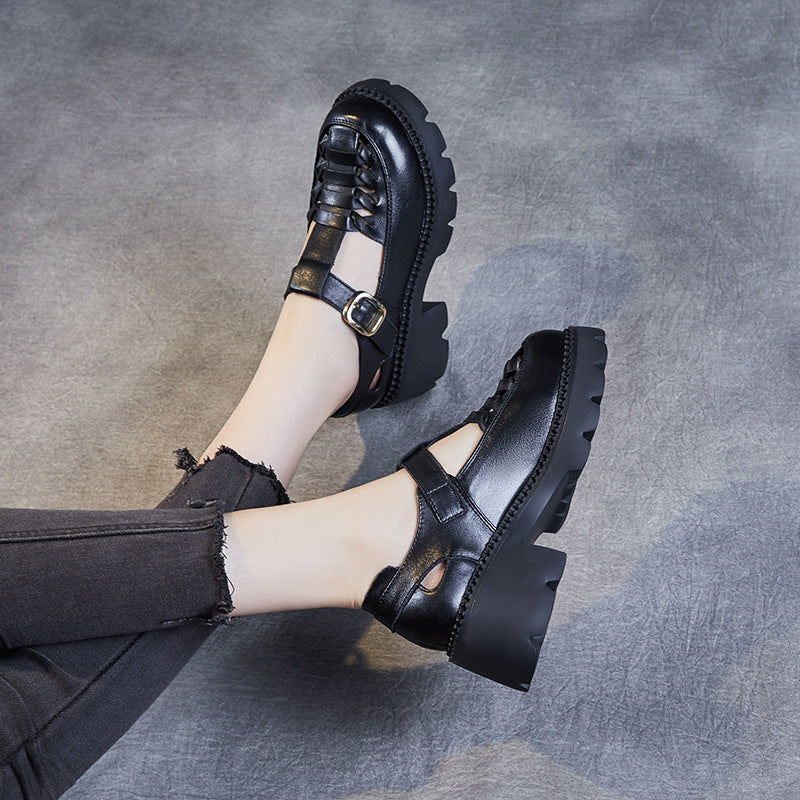 Women's Layer Cowhide Summer British Style Vintage Sandals