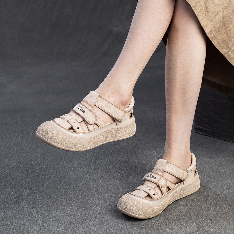 Women's Retro Comfort Breathable Full Grain Cowhide Sports Flat Sandals