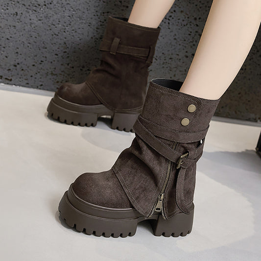 Women's Platform Martin Small Invisible Elevated Smoke Boots