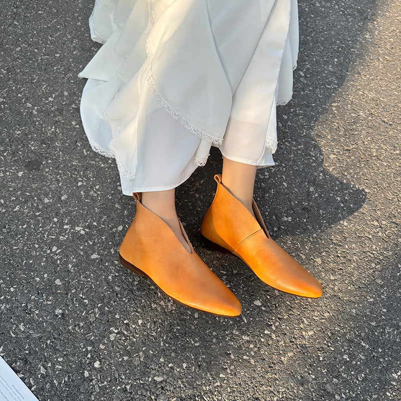 Radish Pointed Autumn First Layer Cowhide Women's Casual Shoes