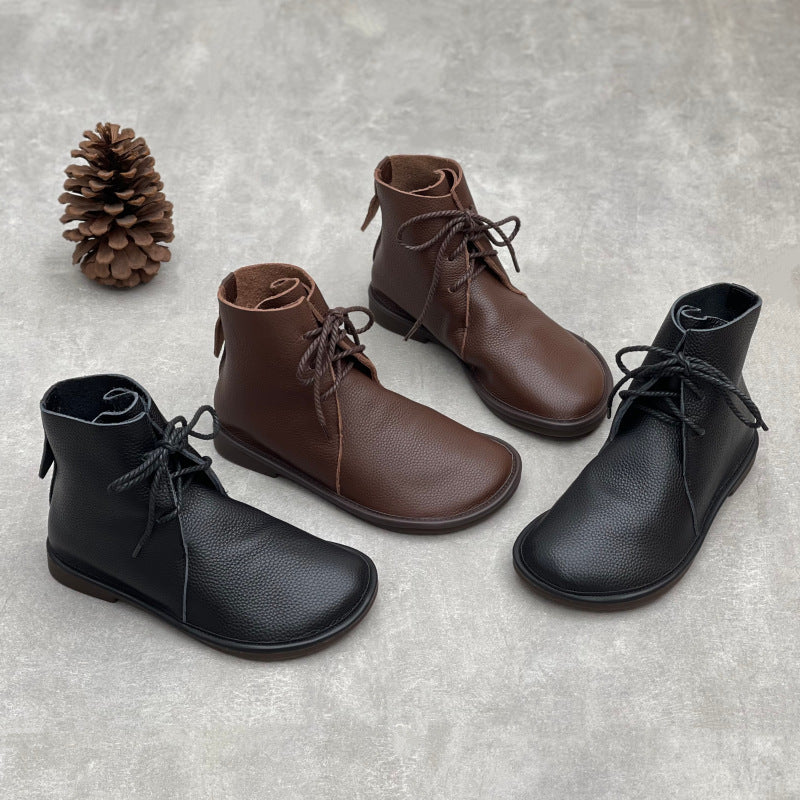 Round Toe British Style Artistic Lace Up Boots