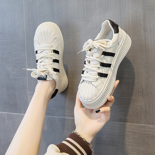 Women's White Comfortable Platform Sports Biscuit Shape Casual Shoes