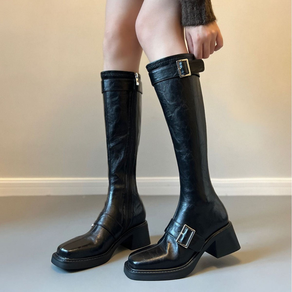 Long Female Knight Thick Below The Women's Leather Boots