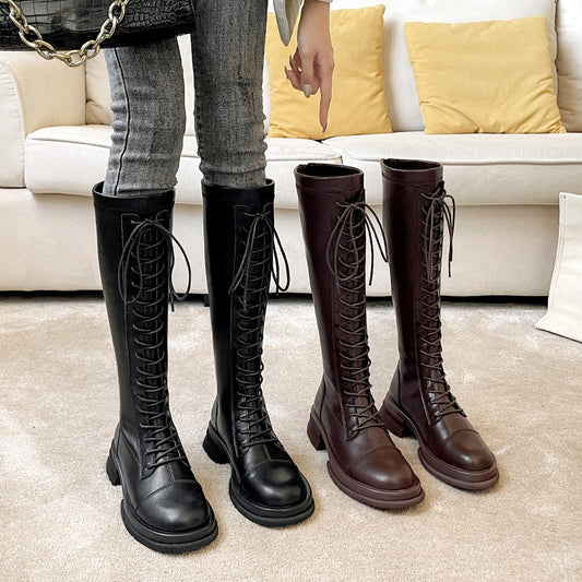 Knee Knight British Style Thick Bottom Chunky Back Boots