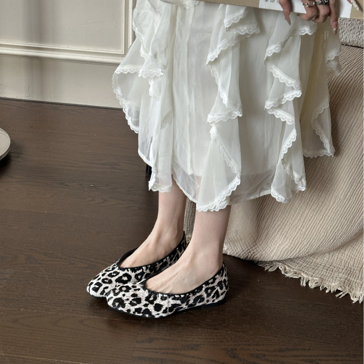 Women's Korean Style French Vintage Leopard Print Flat Temperament Slip-on Soft Women's Fashion Shoes