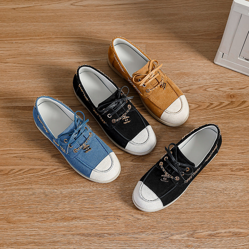 Women's Classic Style Early Spring Color Matching Genuine Chain Fashion Casual Shoes