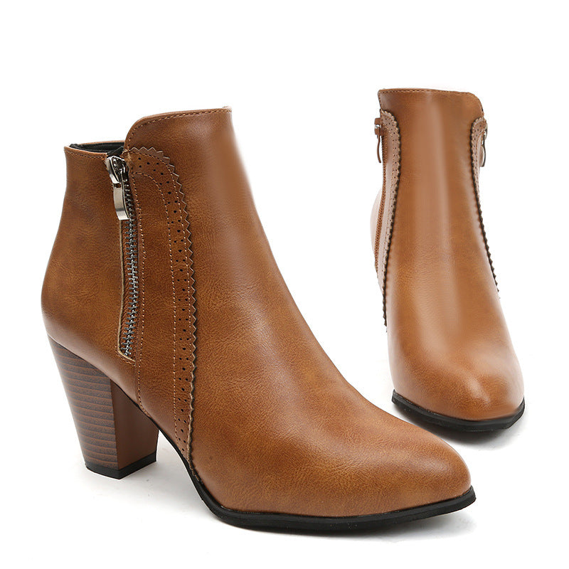 Women's High Chunky Side Zip Ankle Plus Boots