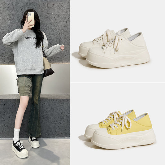 Women's & Men's Height Increasing White Simple Cute Wild Sneakers