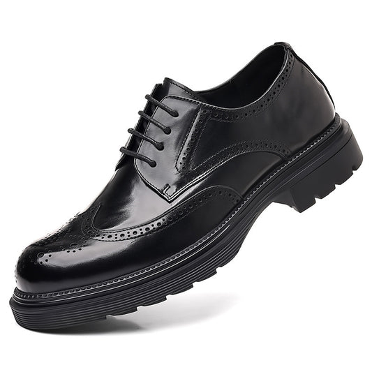 Men's Genuine Formal Brogue Wedding Korean British Platform Men's Business Leather Shoes