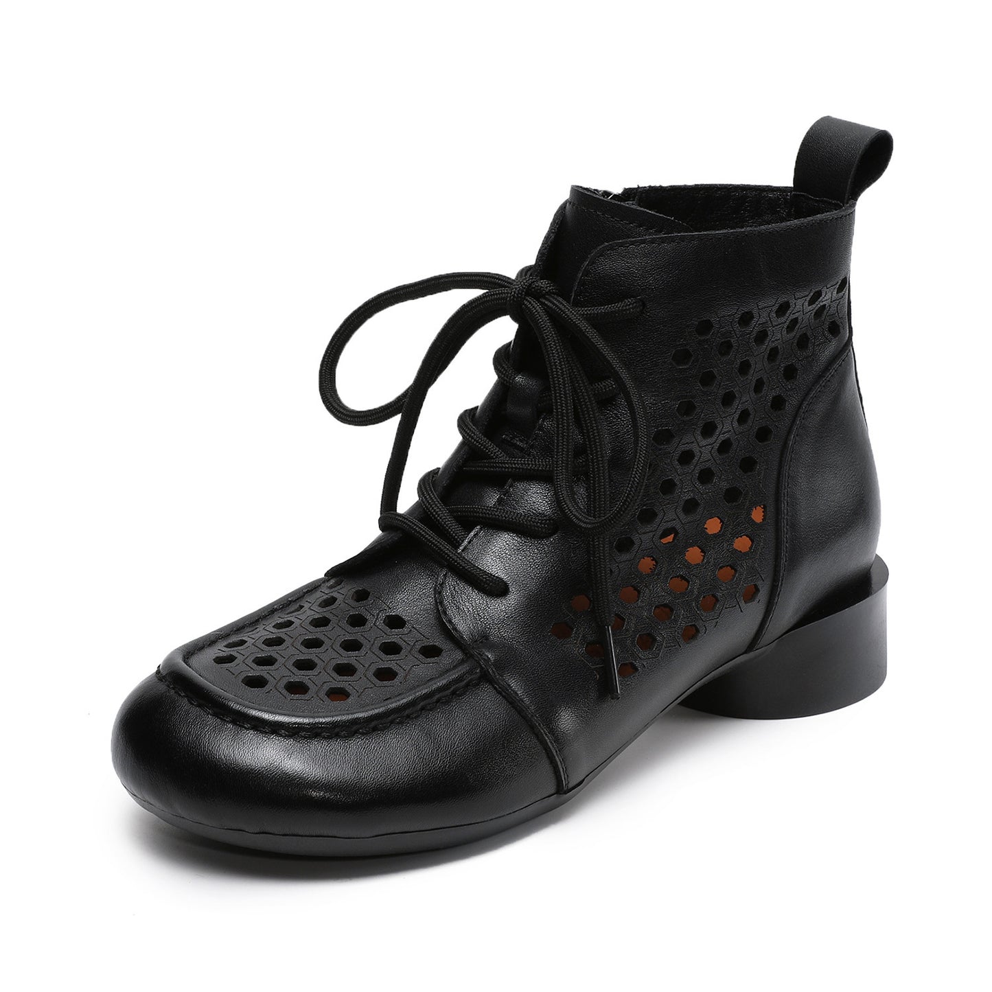 Spring First Layer Cowhide Simple British Style Retro Thick Hollow High Heeled Sandals