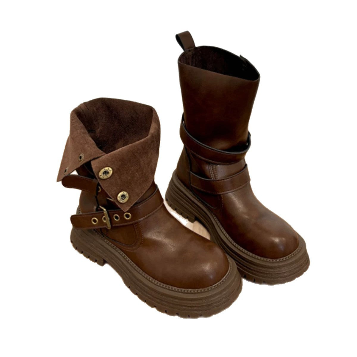 Women's British Style Martin Autumn Retro Brown Thick Bottom Black Men's Shoes