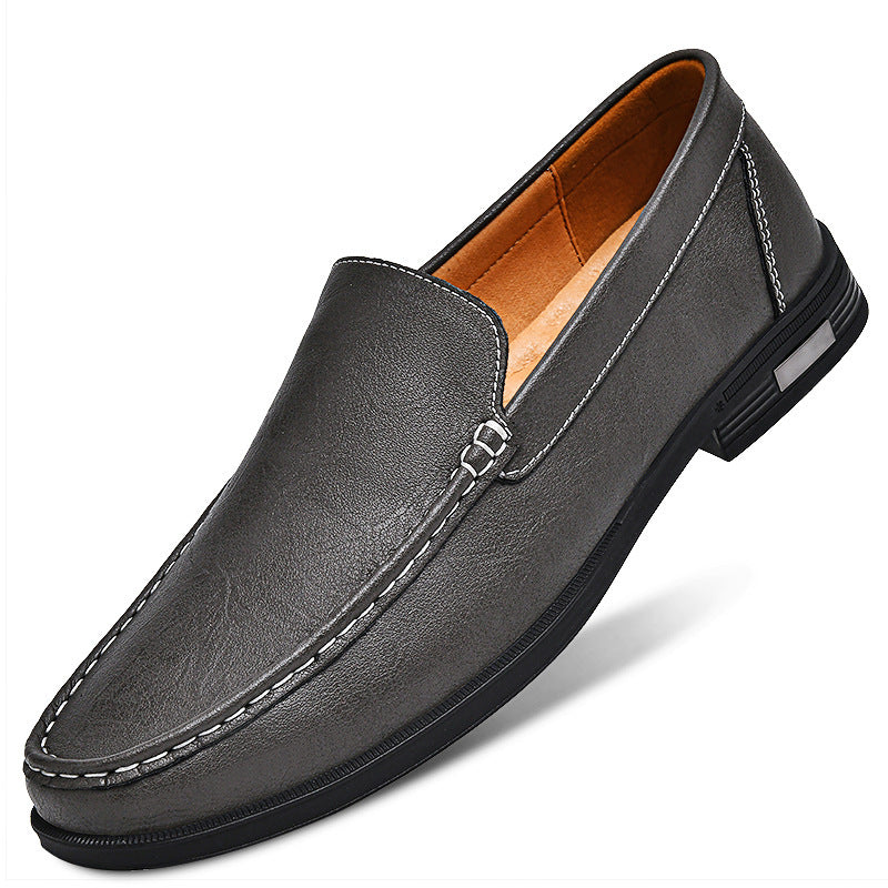 Men's Plus Size Cowhide British White Business Formal Wear Slip-on Loafers