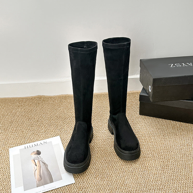 Long Female Height Increasing Suede Over Boots