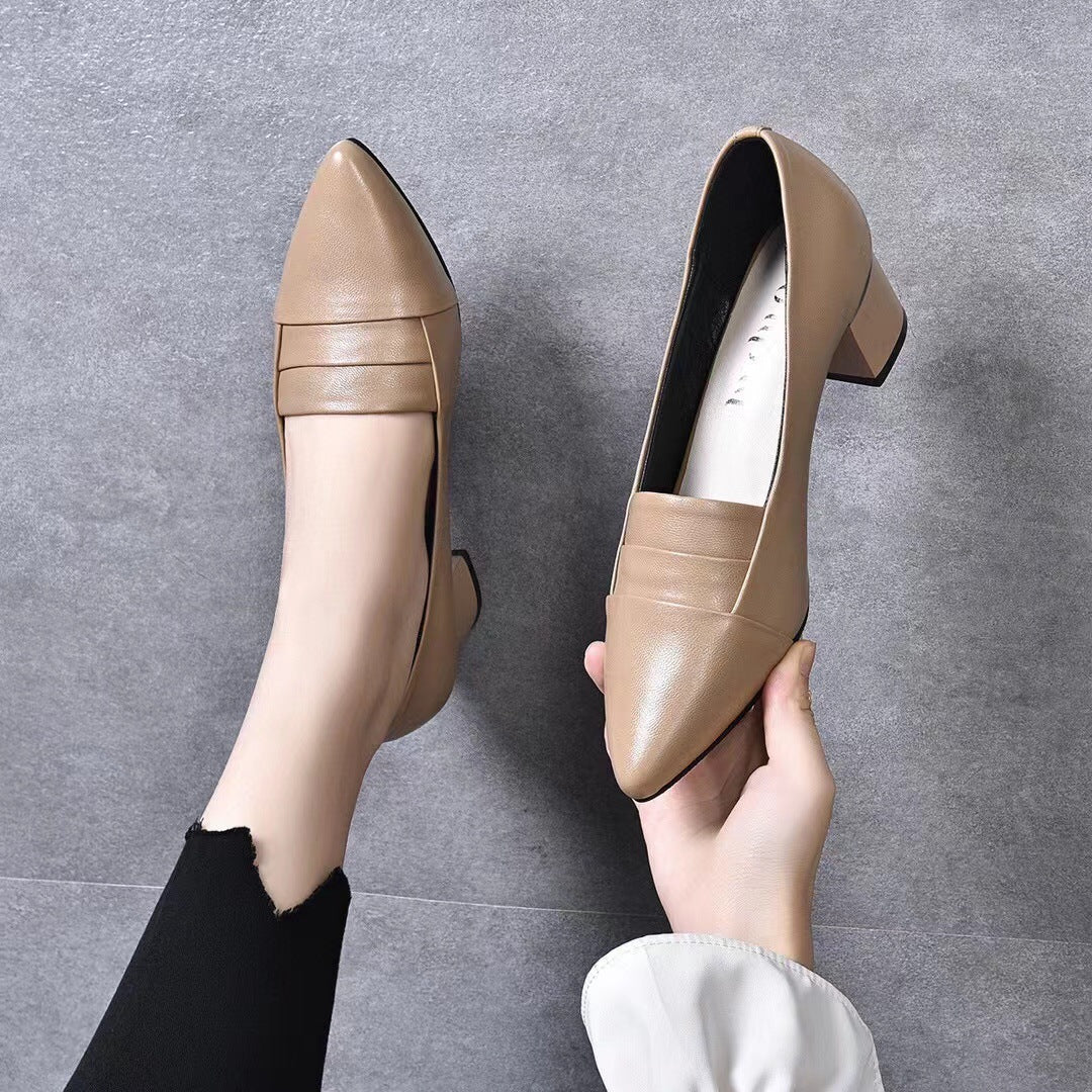 Women's Mouth Pumps First Layer Cowhide Spring British Women's Fashion Shoes