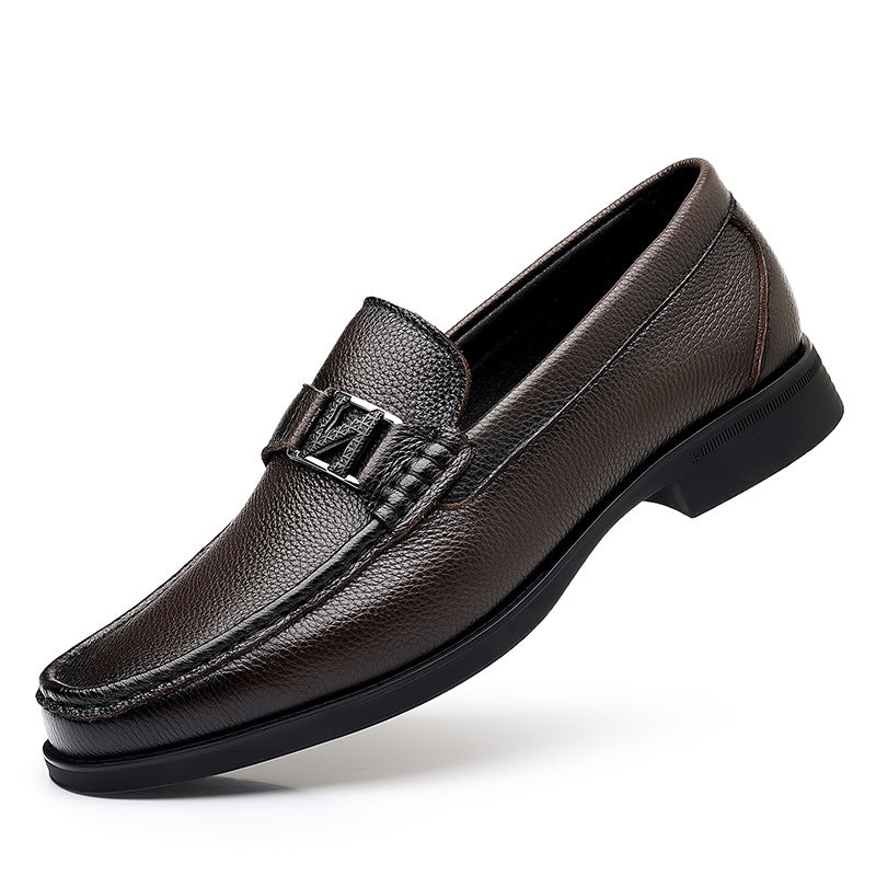 Men's Simple Driving Slip-on Cowhide Surface Spring Flat Leather Shoes