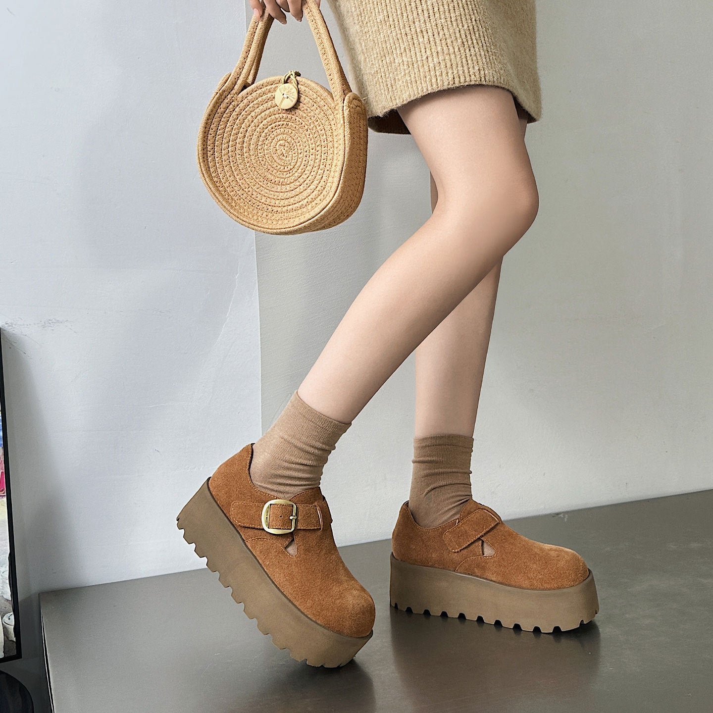 Women's Genuine Retro Autumn Slip-on Muffin Thick Bottom Small Versatile Women's Casual Shoes