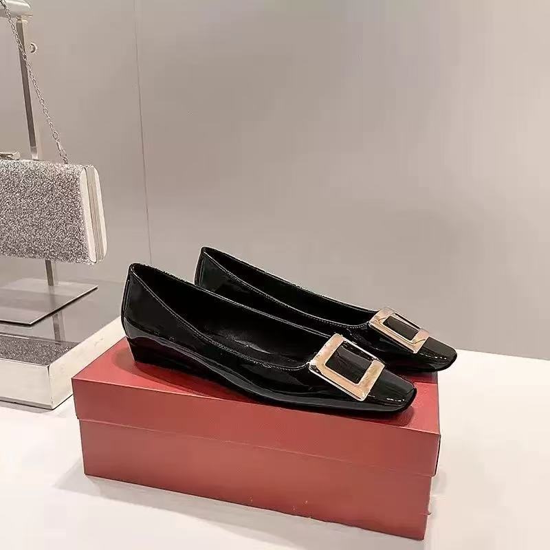 Women's Square Buckle High Patent Toe Elephant Gray Red Wedding Heels