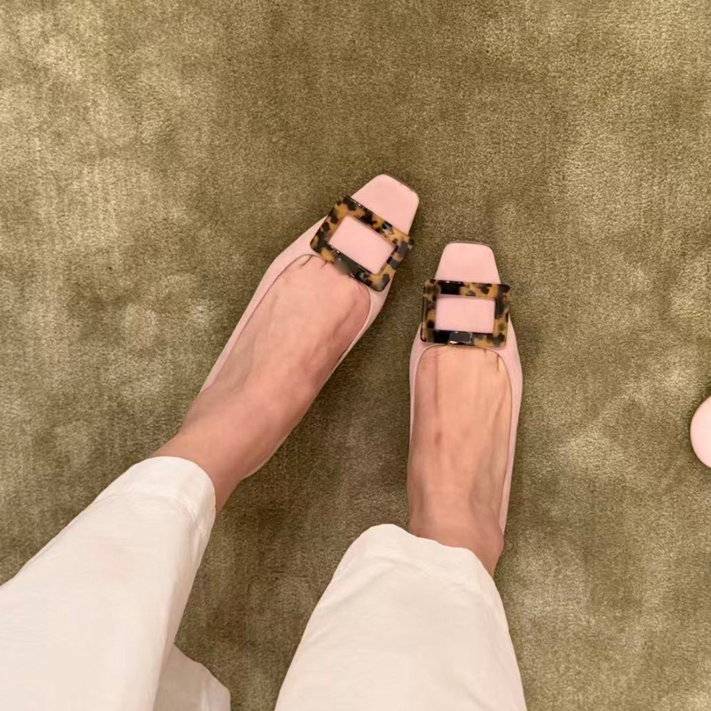 Women's Shin Square Buckle Chunky Pumps Spring Toe Elegant Dress Heels